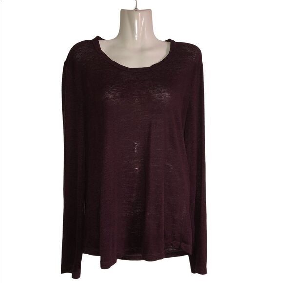 A.L.C. Top Size Medium 100% linen long sleeve plum asymmetrical back opening - Picture 4 of 5